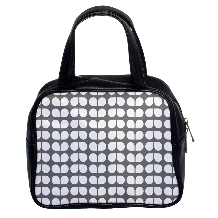 Gray And White Leaf Pattern Classic Handbag (Two Sides)