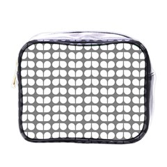 Gray And White Leaf Pattern Mini Travel Toiletry Bag (one Side) by GardenOfOphir