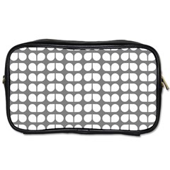 Gray And White Leaf Pattern Travel Toiletry Bag (one Side)