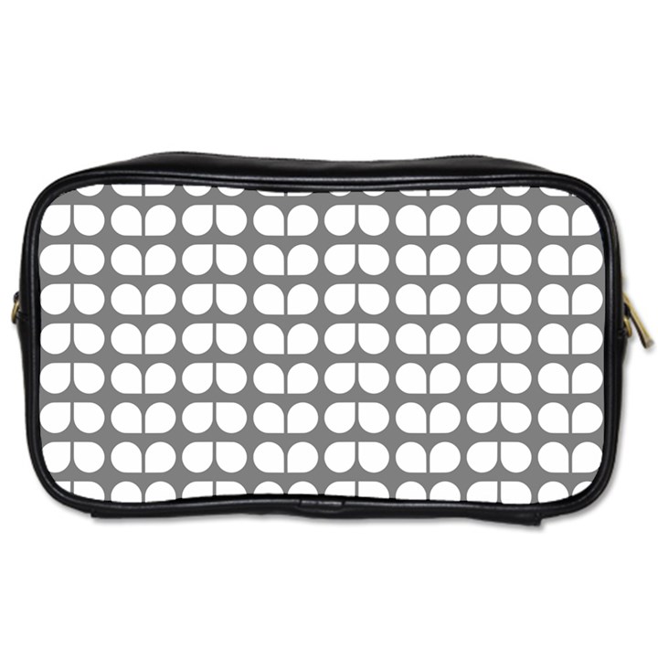 Gray And White Leaf Pattern Travel Toiletry Bag (One Side)