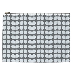 Gray And White Leaf Pattern Cosmetic Bag (xxl)