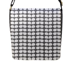 Gray And White Leaf Pattern Flap Closure Messenger Bag (large)