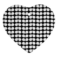 Black And White Leaf Pattern Heart Ornament by GardenOfOphir