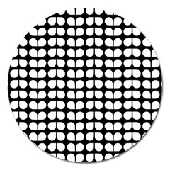 Black And White Leaf Pattern Magnet 5  (round)