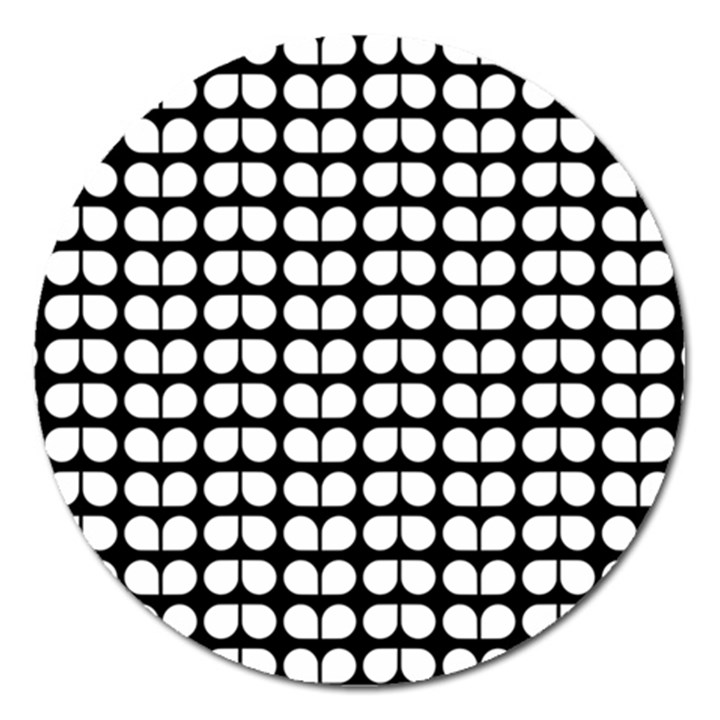 Black And White Leaf Pattern Magnet 5  (Round)