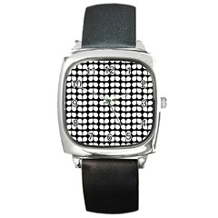 Black And White Leaf Pattern Square Leather Watch by GardenOfOphir