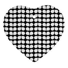 Black And White Leaf Pattern Heart Ornament (two Sides) by GardenOfOphir