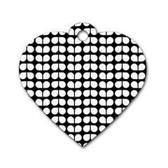 Black And White Leaf Pattern Dog Tag Heart (one Sided) 