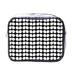 Black And White Leaf Pattern Mini Travel Toiletry Bag (one Side)