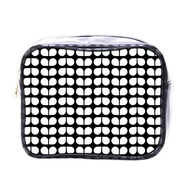 Black And White Leaf Pattern Mini Travel Toiletry Bag (One Side)