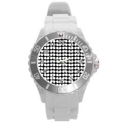 Black And White Leaf Pattern Plastic Sport Watch (large) by GardenOfOphir