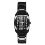 Black And White Leaf Pattern Stainless Steel Barrel Watch Front