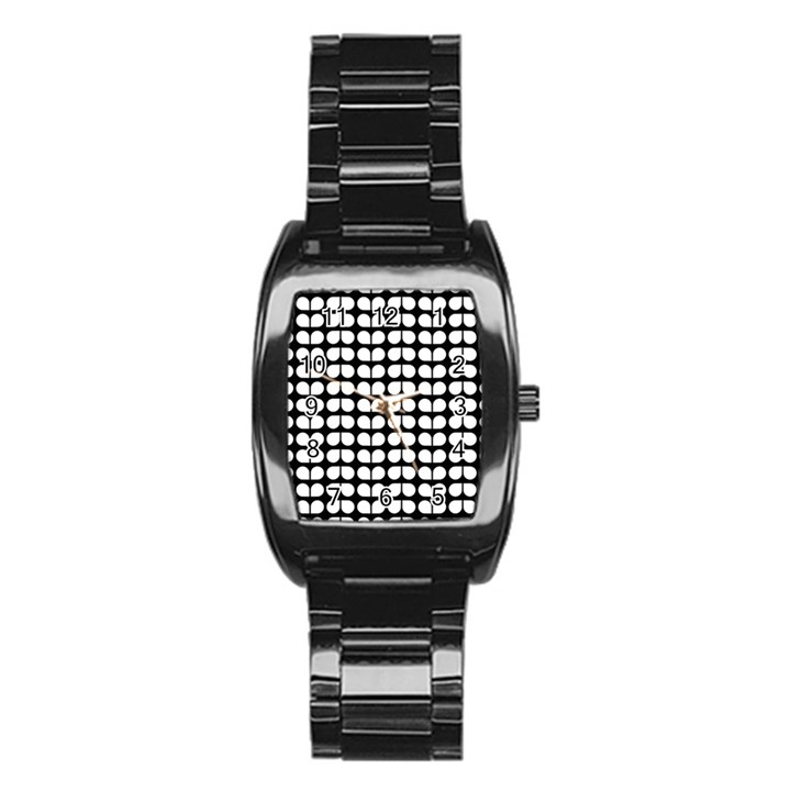 Black And White Leaf Pattern Stainless Steel Barrel Watch