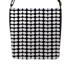 Black And White Leaf Pattern Flap Closure Messenger Bag (large)