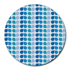 Blue Green Leaf Pattern 8  Mouse Pad (round)