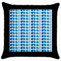 Blue Green Leaf Pattern Black Throw Pillow Case by GardenOfOphir