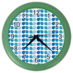 Blue Green Leaf Pattern Wall Clock (color)