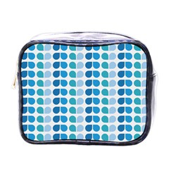 Blue Green Leaf Pattern Mini Travel Toiletry Bag (one Side)