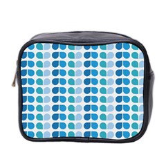 Blue Green Leaf Pattern Mini Travel Toiletry Bag (two Sides)