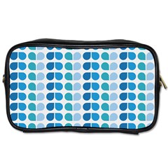 Blue Green Leaf Pattern Travel Toiletry Bag (two Sides)