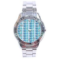 Blue Green Leaf Pattern Stainless Steel Watch