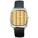 Colorful Leaf Pattern Square Leather Watch Front