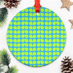 Blue Lime Leaf Pattern Round Ornament by GardenOfOphir