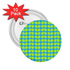 Blue Lime Leaf Pattern 2 25  Button (10 Pack)