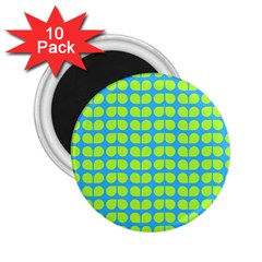 Blue Lime Leaf Pattern 2 25  Button Magnet (10 Pack)