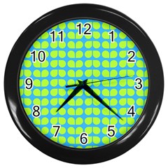 Blue Lime Leaf Pattern Wall Clock (black)