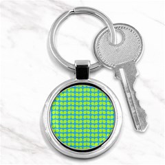 Blue Lime Leaf Pattern Key Chain (round) by GardenOfOphir