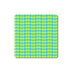 Blue Lime Leaf Pattern Magnet (square)