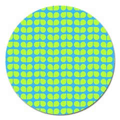 Blue Lime Leaf Pattern Magnet 5  (round)