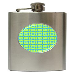 Blue Lime Leaf Pattern Hip Flask