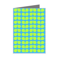 Blue Lime Leaf Pattern Mini Greeting Card