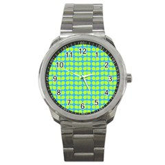 Blue Lime Leaf Pattern Sport Metal Watch by GardenOfOphir