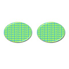 Blue Lime Leaf Pattern Cufflinks (oval) by GardenOfOphir