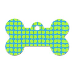 Blue Lime Leaf Pattern Dog Tag Bone (one Sided)