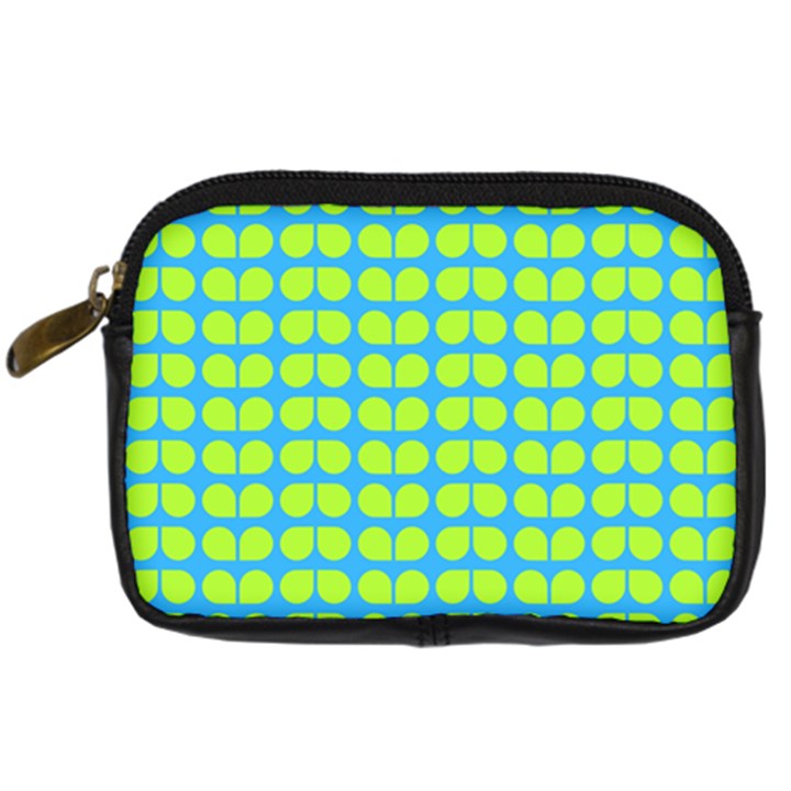 Blue Lime Leaf Pattern Digital Camera Leather Case