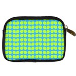 Blue Lime Leaf Pattern Digital Camera Leather Case Back