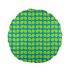 Blue Lime Leaf Pattern 15  Premium Round Cushion 