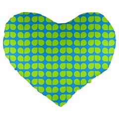 Blue Lime Leaf Pattern 19  Premium Heart Shape Cushion