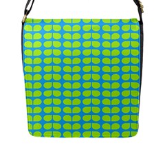 Blue Lime Leaf Pattern Flap Closure Messenger Bag (large)