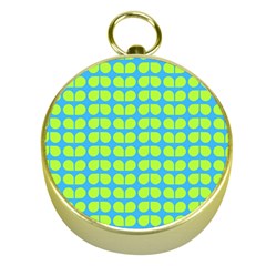 Blue Lime Leaf Pattern Gold Compass