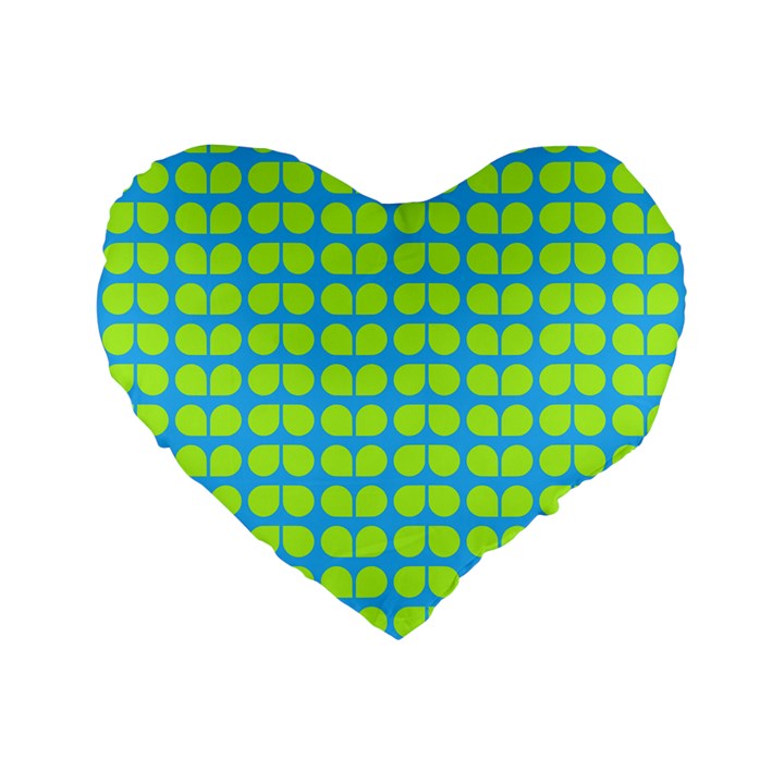 Blue Lime Leaf Pattern 16  Premium Flano Heart Shape Cushion 