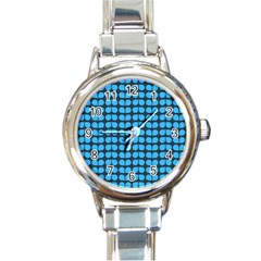 Blue Gray Leaf Pattern Round Italian Charm Watch