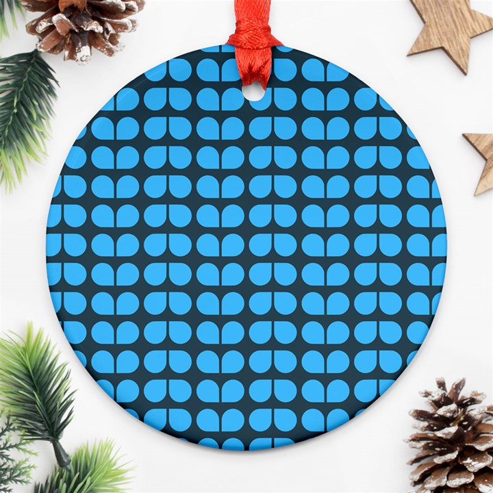 Blue Gray Leaf Pattern Round Ornament