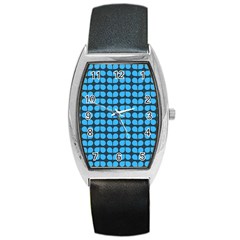 Blue Gray Leaf Pattern Tonneau Leather Watch by GardenOfOphir