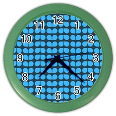 Blue Gray Leaf Pattern Wall Clock (color) by GardenOfOphir