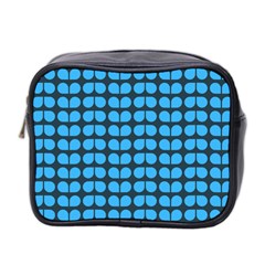 Blue Gray Leaf Pattern Mini Travel Toiletry Bag (two Sides) by GardenOfOphir